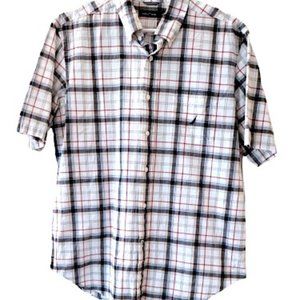 NAUTICA White/Navy Blue/Red Plaid Short Sleeve Shirt size Large
